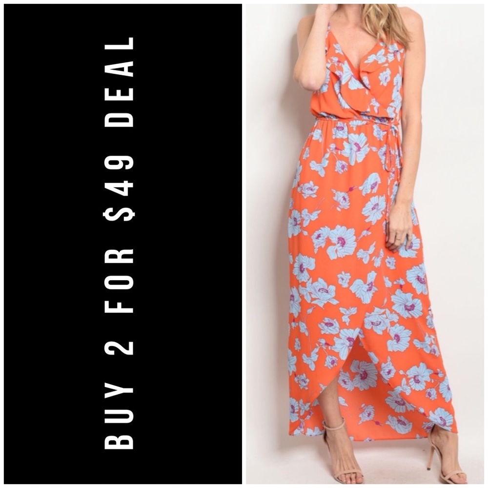 ☀️ORANGE BLUE FLORAL MAXI DRESS